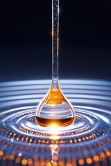 A droplet of liquid creates ripples on a surface, showcasing mesmerizing patterns and reflections.