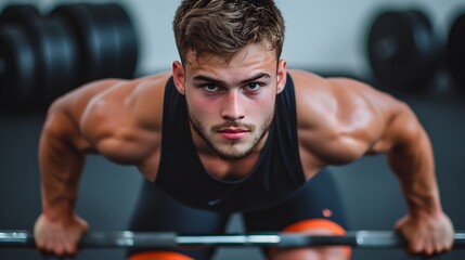 Determined gym goer performing intense barbell squat exercise as part of their strength training routine showcasing their focus discipline and commitment to physical fitness and personal growth