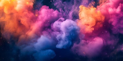 Abstract Colorful Smoke Clouds on Black Background - Dynamic Visuals for Creative and Artistic Endeavors
