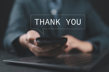 message thank you on a display screen. concept of thank you business, presentation from technology...