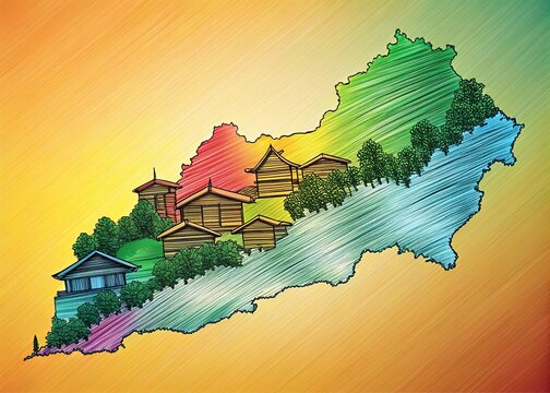 Longleng District Nagaland Map Vector Illustration - Scribble Sketch Design for Creative Projects