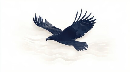 Fototapeta premium Majestic Eagle in Flight Against Minimalist Background with Subtle Wave Patterns and Elegant Wing Spread