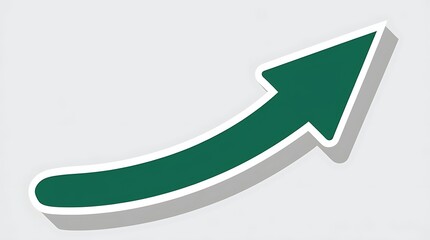 Abstract  digital design vector illustration of a simple, stylized green arrow with a curved shape pointing left to the right on a solid white background
