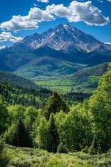 Naklejka premium Majestic Mountains and Lush Greenery: A Breathtaking Landscape of Nature's Serenity