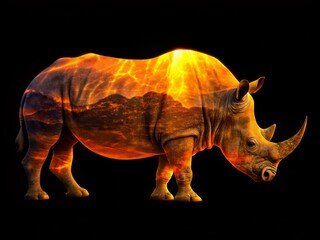 Fototapeta premium Low Light Rhino Silhouette on Transparent Background for Wildlife Enthusiasts