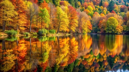 Fototapeta premium Forced perspective reflection of autumn forest in water