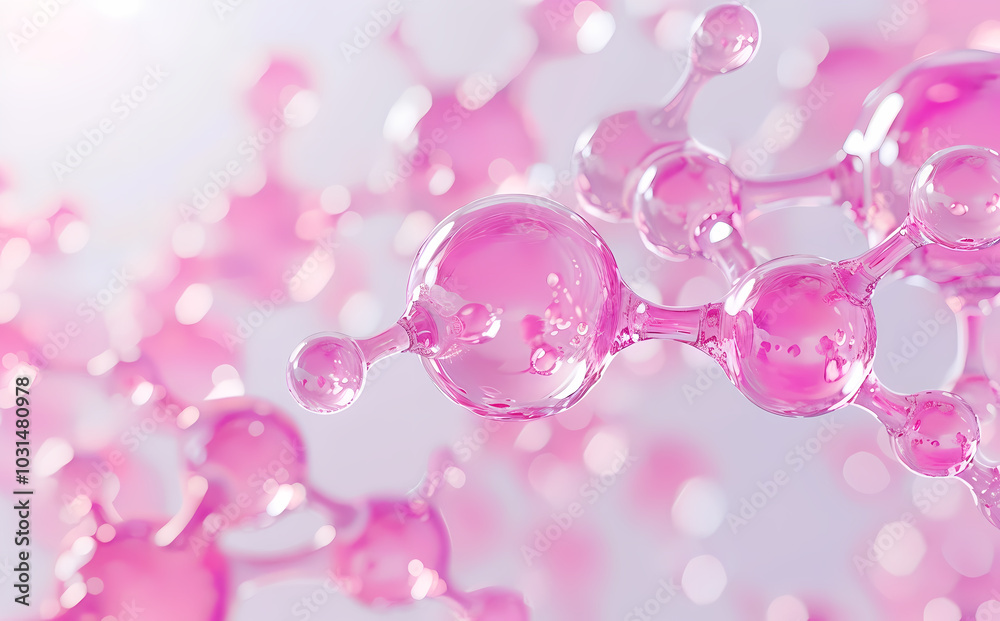 Wall mural 3D rendered pink water molecules