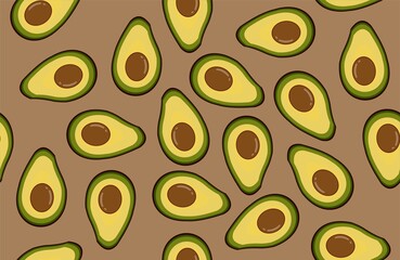 ash brown background with avocado fruit seamless pattern