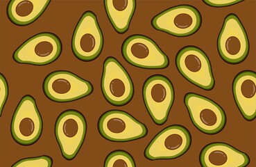 brown background with avocado fruit seamless pattern