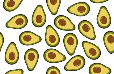 white background with avocado fruit seamless pattern