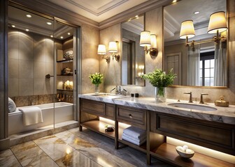 Luxurious Hotel Bathroom Interior in Low Light - Elegant Design and Ambiance