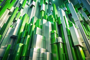 Obraz premium Luxury 3D Vertical Background with Green and White Abstract Shapes for Urban Exploration Photography