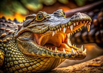 Fototapeta premium Macro Photography of a Crocodile Opening Its Mouth Isolated for Wildlife Enthusiasts