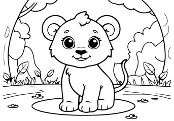 Coloring page of little baby lion for kids coloring book