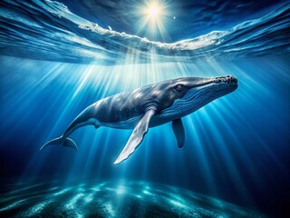 Naklejka premium Majestic Gentle Giant Whale Swimming in the Deep Ocean - Documentary Photography of Marine Life