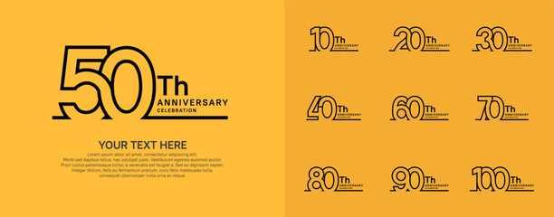 Anniversary logo set vector design, black color for celebration event