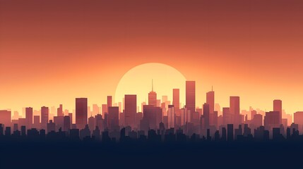 Fototapeta premium A Stunning City Skyline at Dusk, Bathed in the Warm Glow of a Setting Sun, Inspiring Serenity. Glow Time Concept