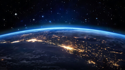 glowing earth from space north america at night with city lights and celestial wonders digital illustration