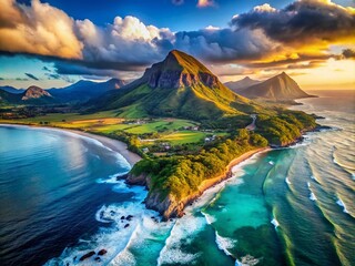 Obraz premium Majestic Mountain and Sea Landscape Under Dramatic Cloudy Sky - Perfect for Nature Lovers and Travel Enthusiasts