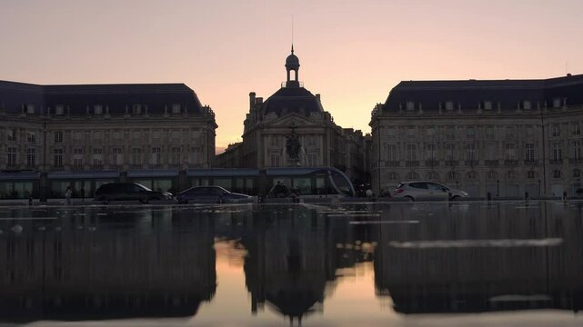 Bordeaux,France - October 3, 2024: Miroir d'Eau or water mirror in Bordeaux, France
