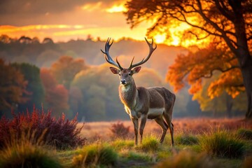 Majestic Red Fallow Deer Silhouette in Nature at Sunset