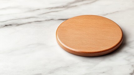 Elegant Round Wooden Coaster Mockup on Marble Tabletop