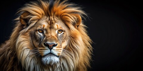 Majestic Wild Lion on Black Background - High Dynamic Range Photography for Text Overlay