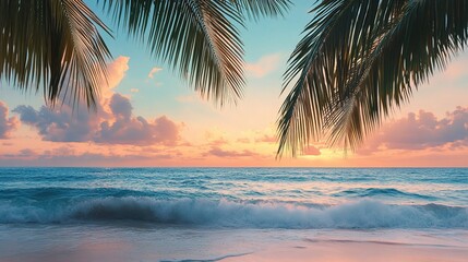 Serene Tropical Sunset Over Calm Ocean Waves