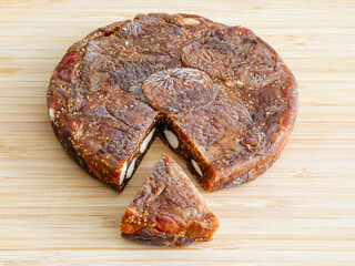 Fig bread with almonds, a typical Spanish dessert