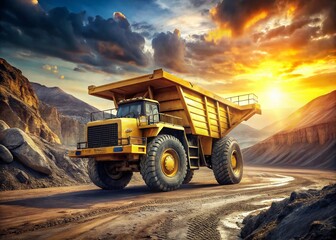 Obraz premium Massive Yellow Mining Truck in Action - Heavy Machinery Photography