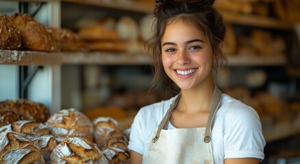 Bread and Joy: A Woman in a Bakery Sharing a Smile with the World
