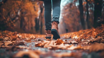 Autumn Walk Through a Leafy Trail