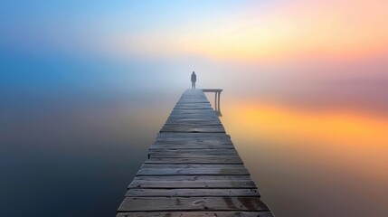Obraz premium Serene Foggy Morning on a Pier at Sunrise