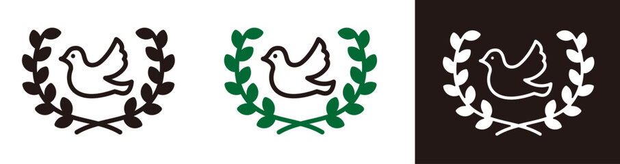 平和の象徴。鳩と葉のアイコン。