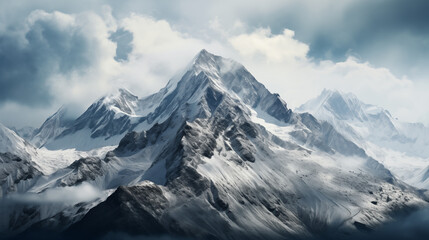 Obraz premium Landscape of mountain peaks summits with snow capped with cloudy