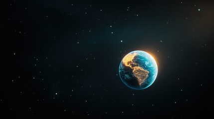 A close up of Earth orbiting the sun, showcasing the blue planet against the vast black expanse of space.