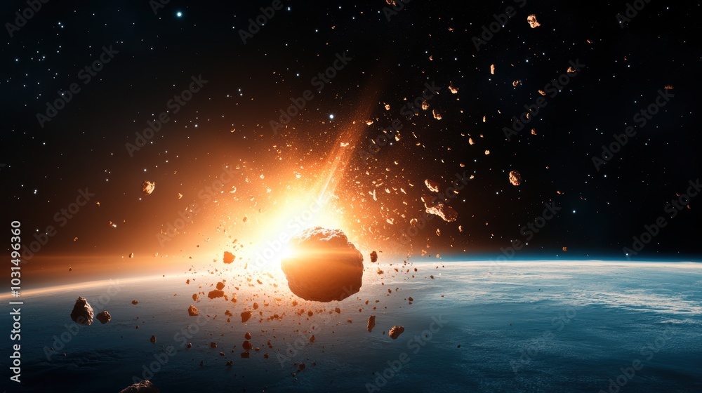 Wall mural a depiction of an asteroid impact event, capturing the destructive power of these celestial objects.