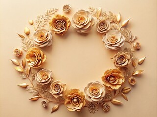 Minimal Golden Rose Doodle Wreath Frame for Elegant Designs and Decor