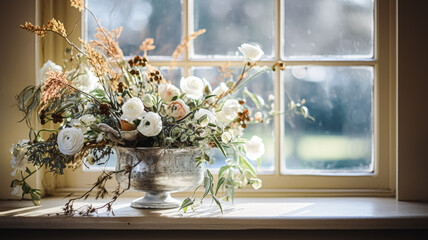 Beautiful bouquet of flowers in vase. Floral arrangement