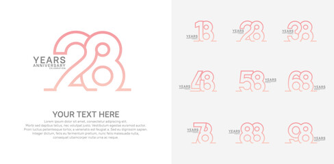 Fototapeta premium Anniversary logo set vector design, pink color for celebration event