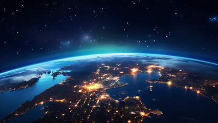 glowing earth from space north america at night with city lights and celestial wonders digital illustration