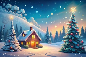 Naklejka premium Minimalist Christmas Illustration with Winter Landscape for Holiday Cards and Flyers