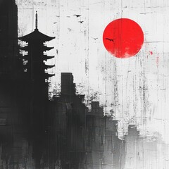 Obraz premium Red Sun Over Cityscape