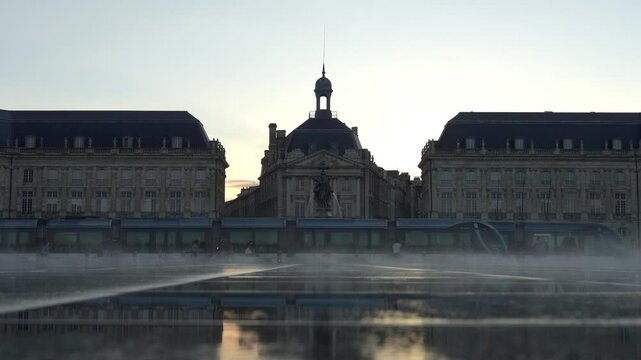 Bordeaux,France - October 3, 2024: Miroir d'Eau or water mirror in Bordeaux, France
