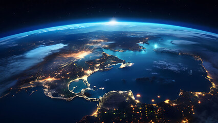 glowing earth from space north america at night with city lights and celestial wonders digital illustration