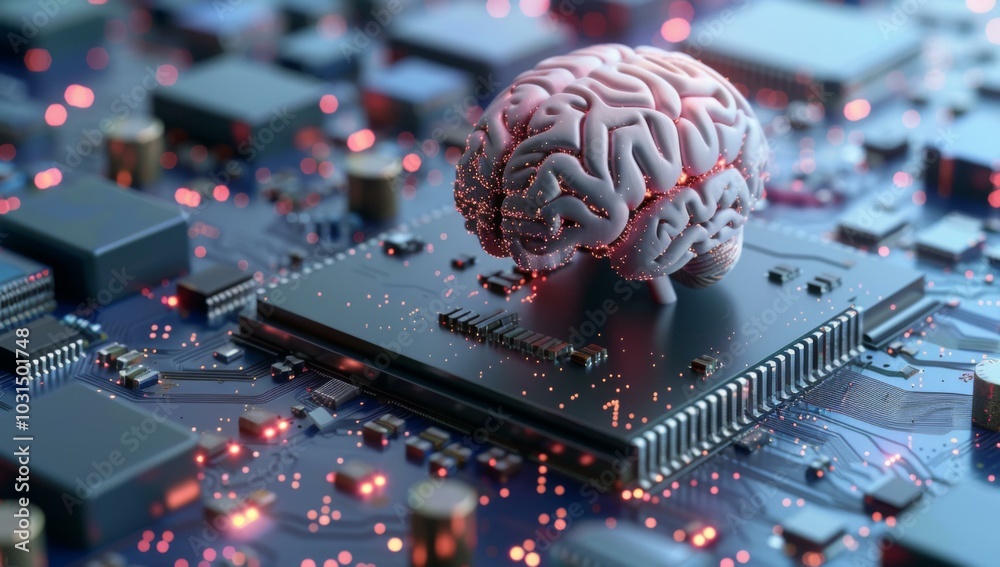 Wall mural a computer chip with a brain on top of it. ai.