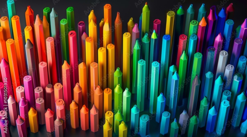 Sticker a large group of crayons are arranged in a row. ai.