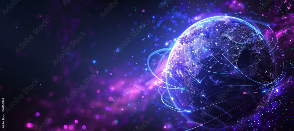 Wall mural a digital image of the earth with a network connection. ai.