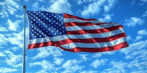Unity and Pride: A Symbolic Display of the American Flag Waving in the Wind