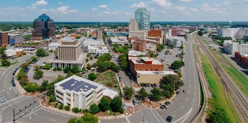Warehouse District and downtown Durham, North Carolina, United States.